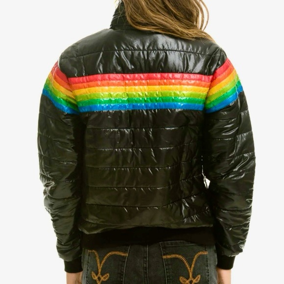 Aviator Nation Black Utility Jacket with Rainbow Stripes - Picture 3 of 9